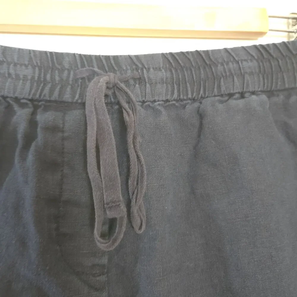 Talbots Navy Blue 100% Linen Drawstring Elastic Waist Shorts Medium Petite
